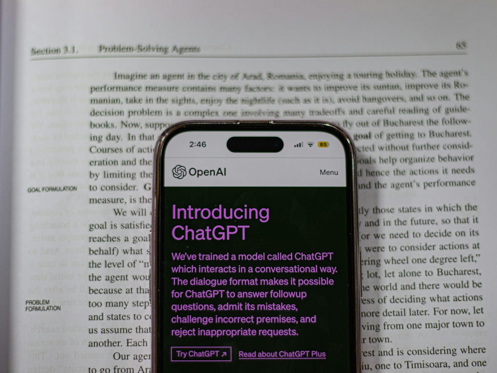 The ChatGPT app open on a phone held in hand.