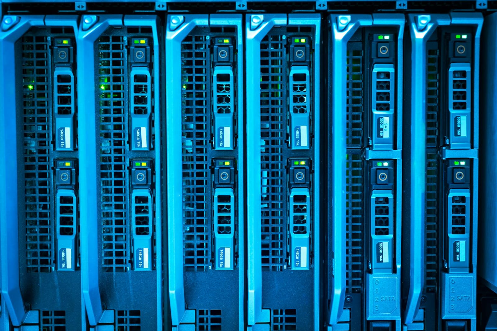 Illuminated server racks in a data centre, representing the machine-learning systems that now shape what people find.